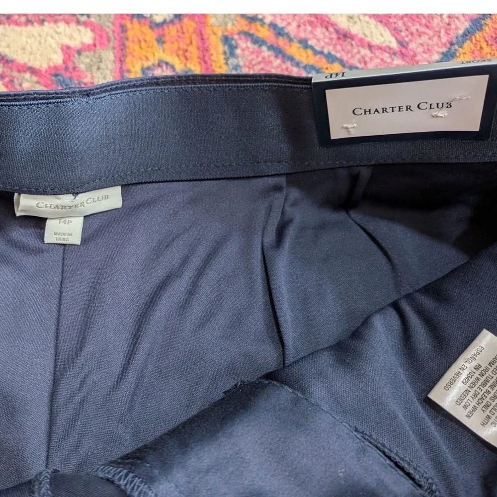 NWT Charter Club Comfort Waist Skort 14P Navy Blue Cotton Nautical Travel Preppy